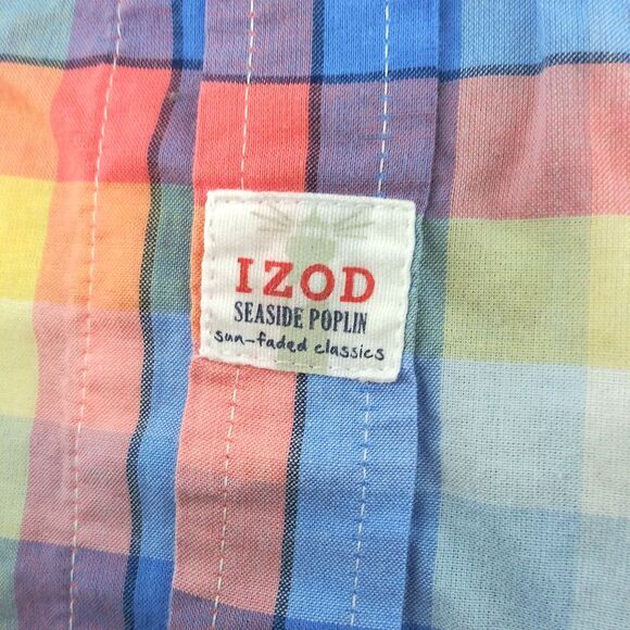 IZOD Seaside Poplin Shirt Mens Size XL Multicolor Plaid Short Sleeve Button Up - Picture 6 of 7